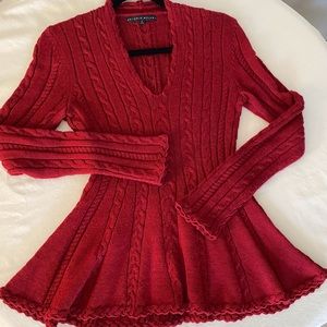 Antonio Melani ,long sleeve, v-neck, cable knit, peplum style.